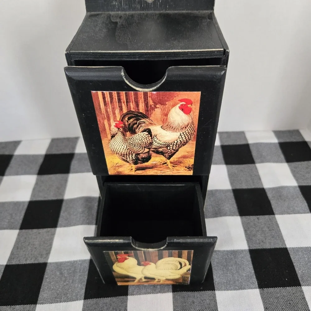 Wooden Farmhouse Shelf‎ W 2 Drawers Chickens Roosters Country Rustic